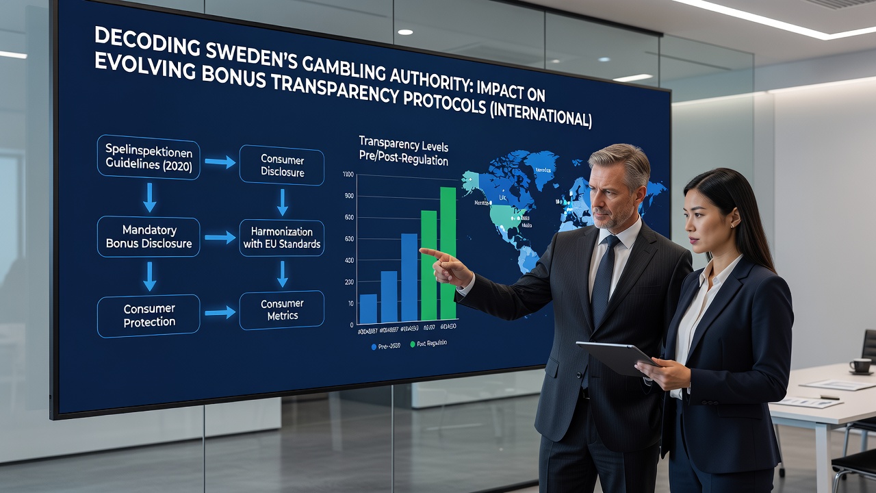 Data analysts at an international game studio examining bonus transparency metrics on multiple screens during a compliance review session